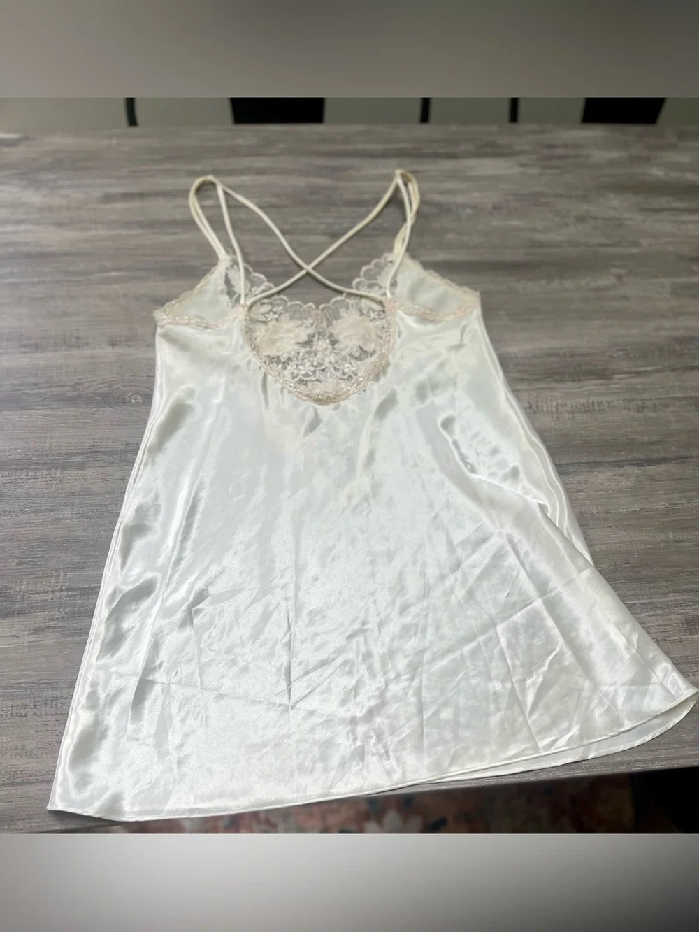 Ivory Vintage Satin Lace-Trim Chemise